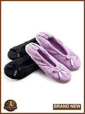 Women's Terry Cotton & Velour Ballerina Slippers 2-Pack